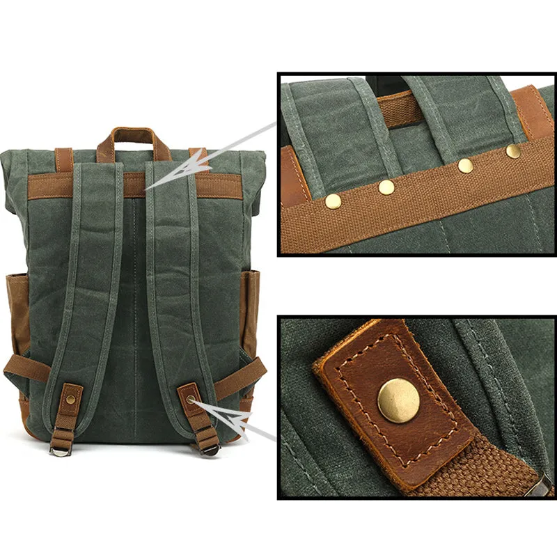 Military Roll-top Canvas Backpack For School Outdoor