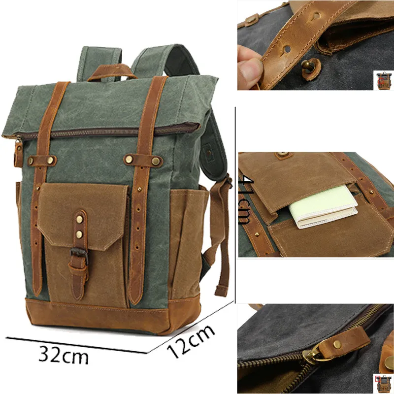 Military Roll-top Canvas Backpack For School Outdoor