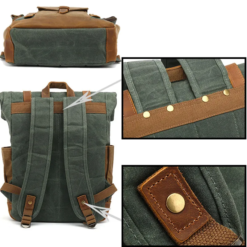Military Roll-top Canvas Backpack For School Outdoor
