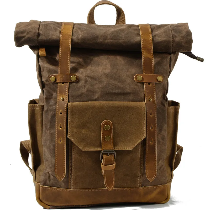 Military Roll-top Canvas Backpack For School Outdoor
