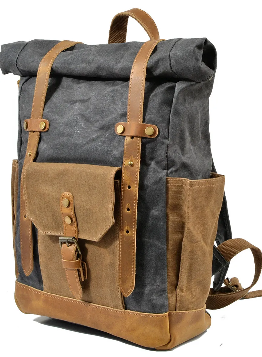 Military Roll-top Canvas Backpack For School Outdoor