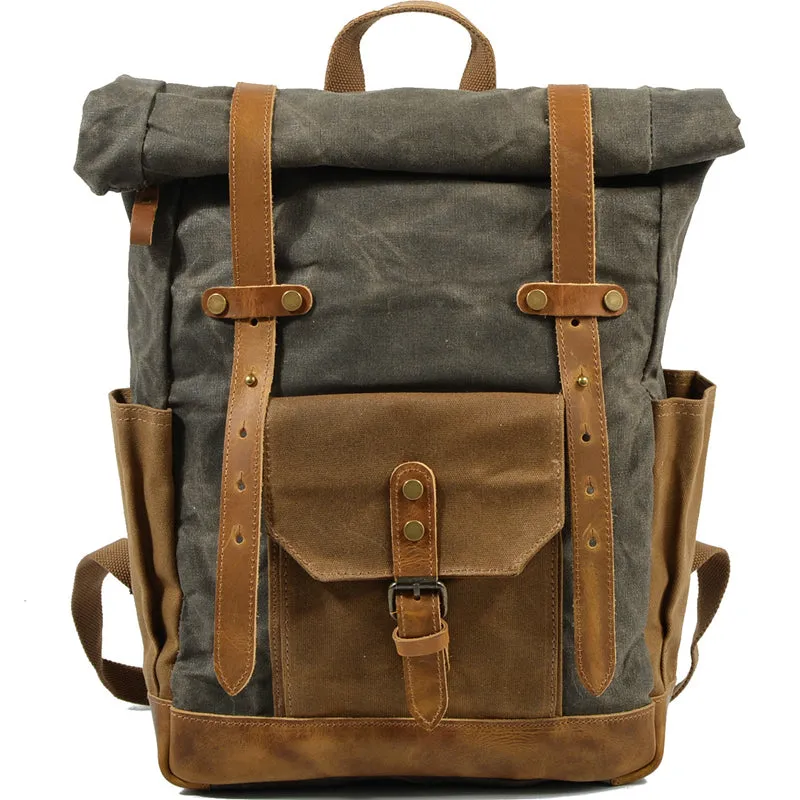 Military Roll-top Canvas Backpack For School Outdoor