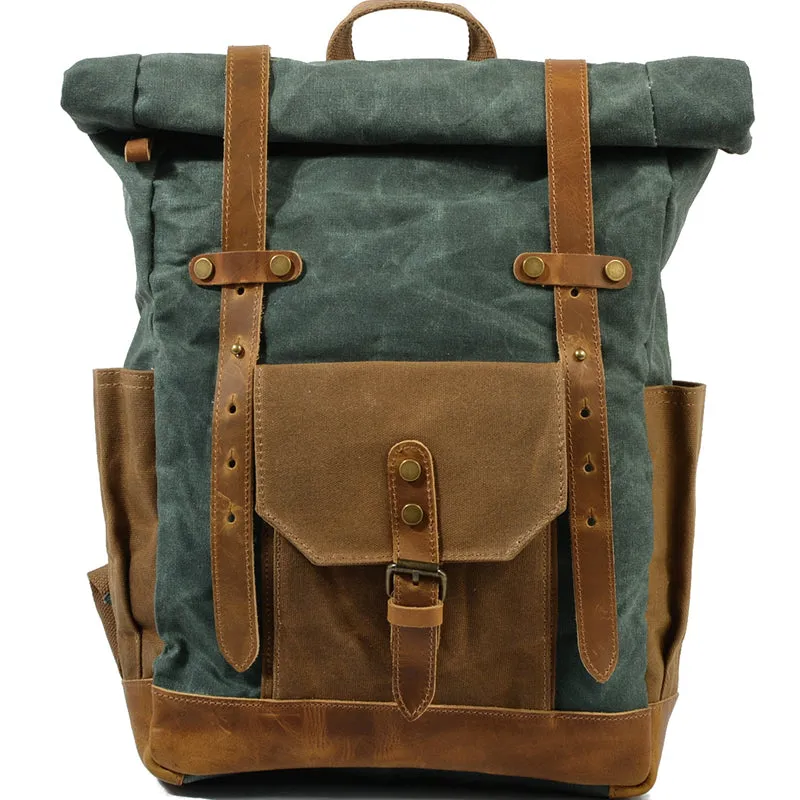 Military Roll-top Canvas Backpack For School Outdoor