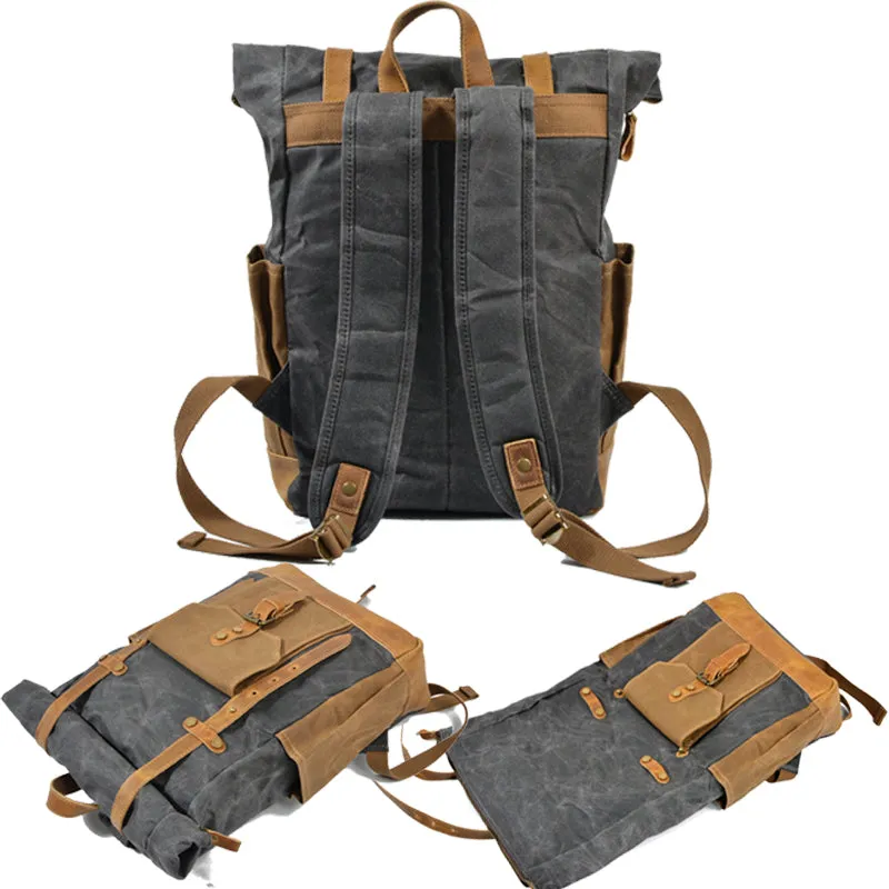 Military Roll-top Canvas Backpack For School Outdoor