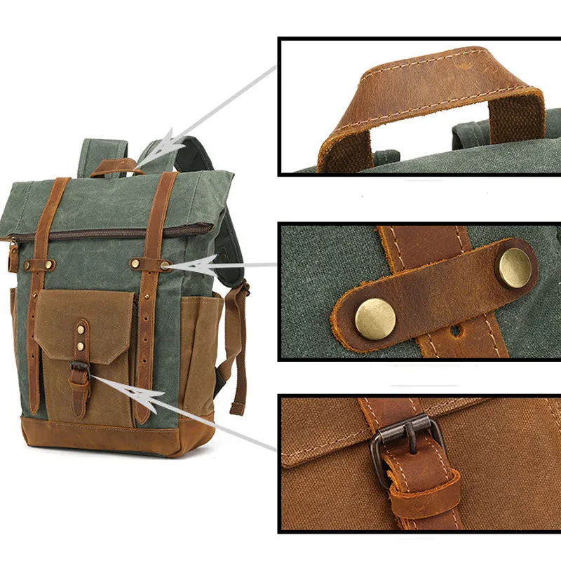 Military Roll-top Canvas Backpack For School Outdoor
