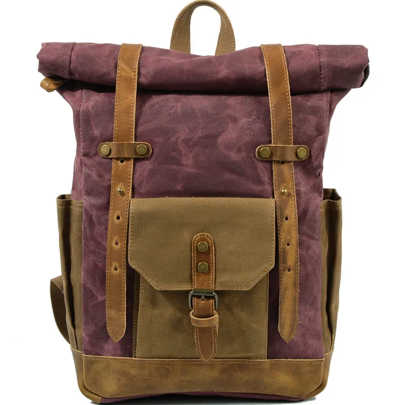 Military Roll-top Canvas Backpack For School Outdoor