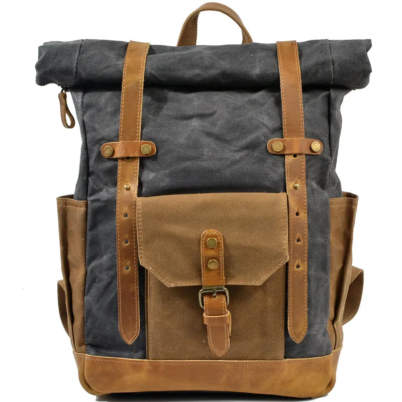 Military Roll-top Canvas Backpack For School Outdoor