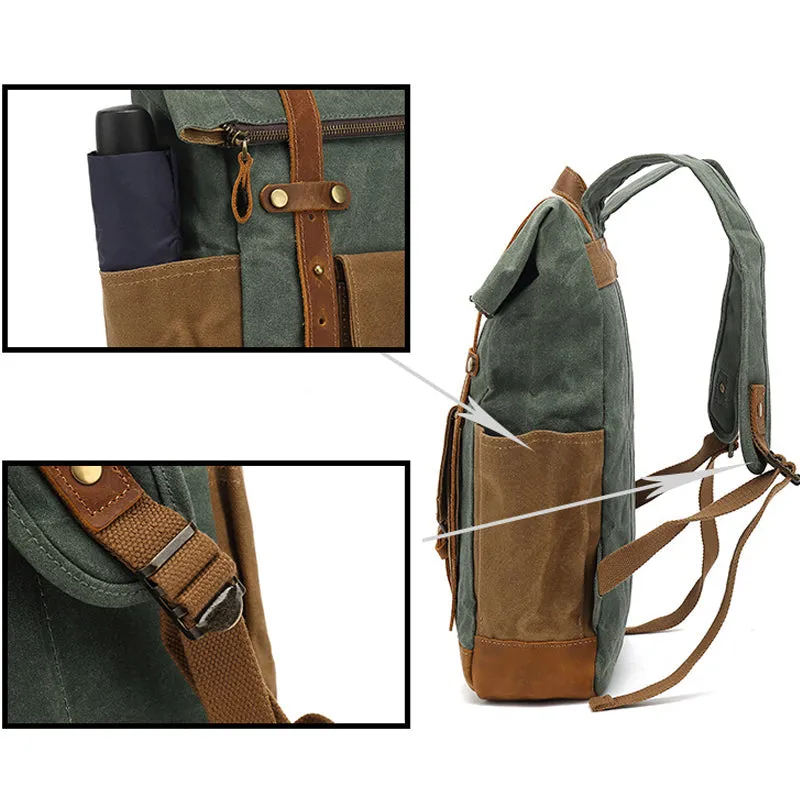 Military Roll-top Canvas Backpack For School Outdoor