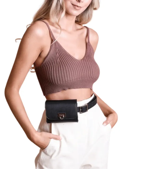Mini Faux Leather Belt Bag   Purse