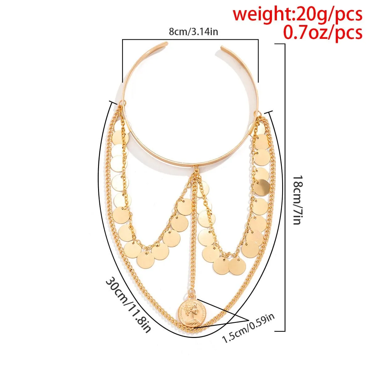 Minimalist Layered Round Disk Charm Sequins Tassel Arm Cuff