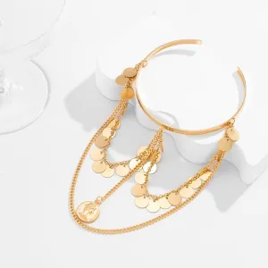 Minimalist Layered Round Disk Charm Sequins Tassel Arm Cuff