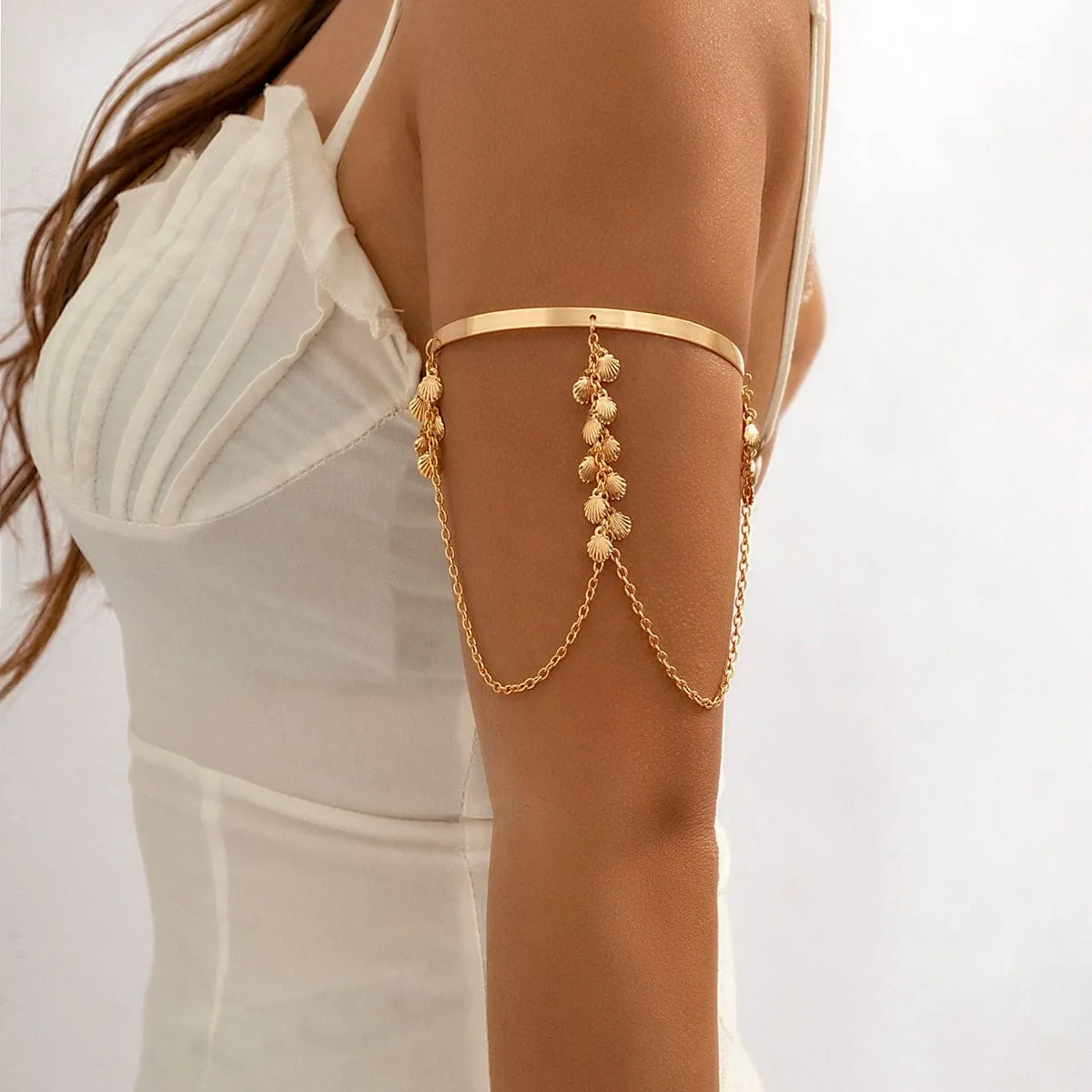 Minimalist Layered Scallop Shell Arm Cuff