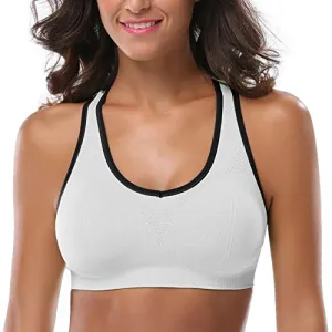 MIRITY Women Racerback Sports Bras - High Impact Workout Gym Activewear Bra Color White Size XL