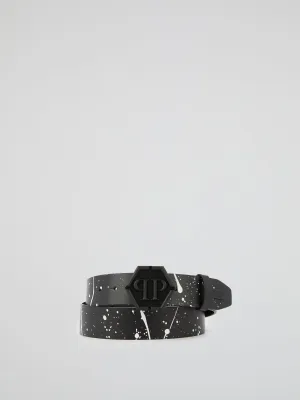 Monogram Buckle Paint-Splatter Belt