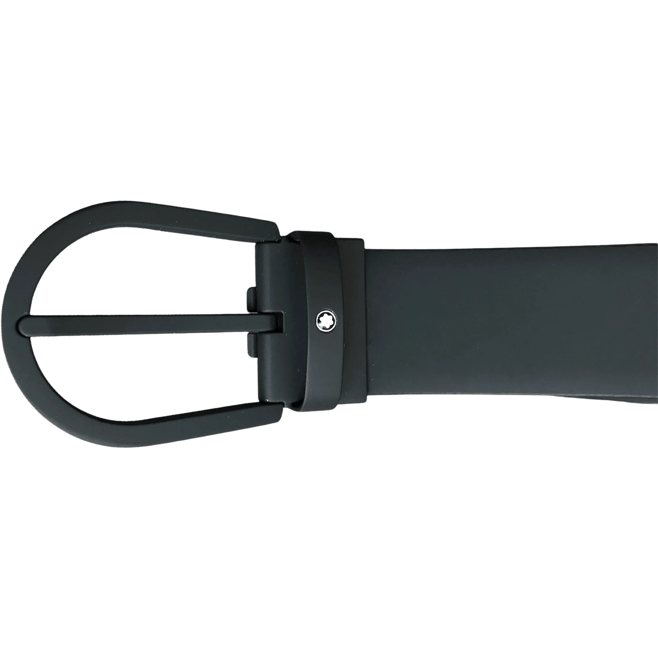 Montblanc 35mm belt black buckle rubberized and black leather rubberized 129431