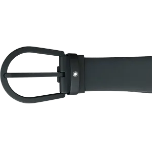 Montblanc 35mm belt black buckle rubberized and black leather rubberized 129431