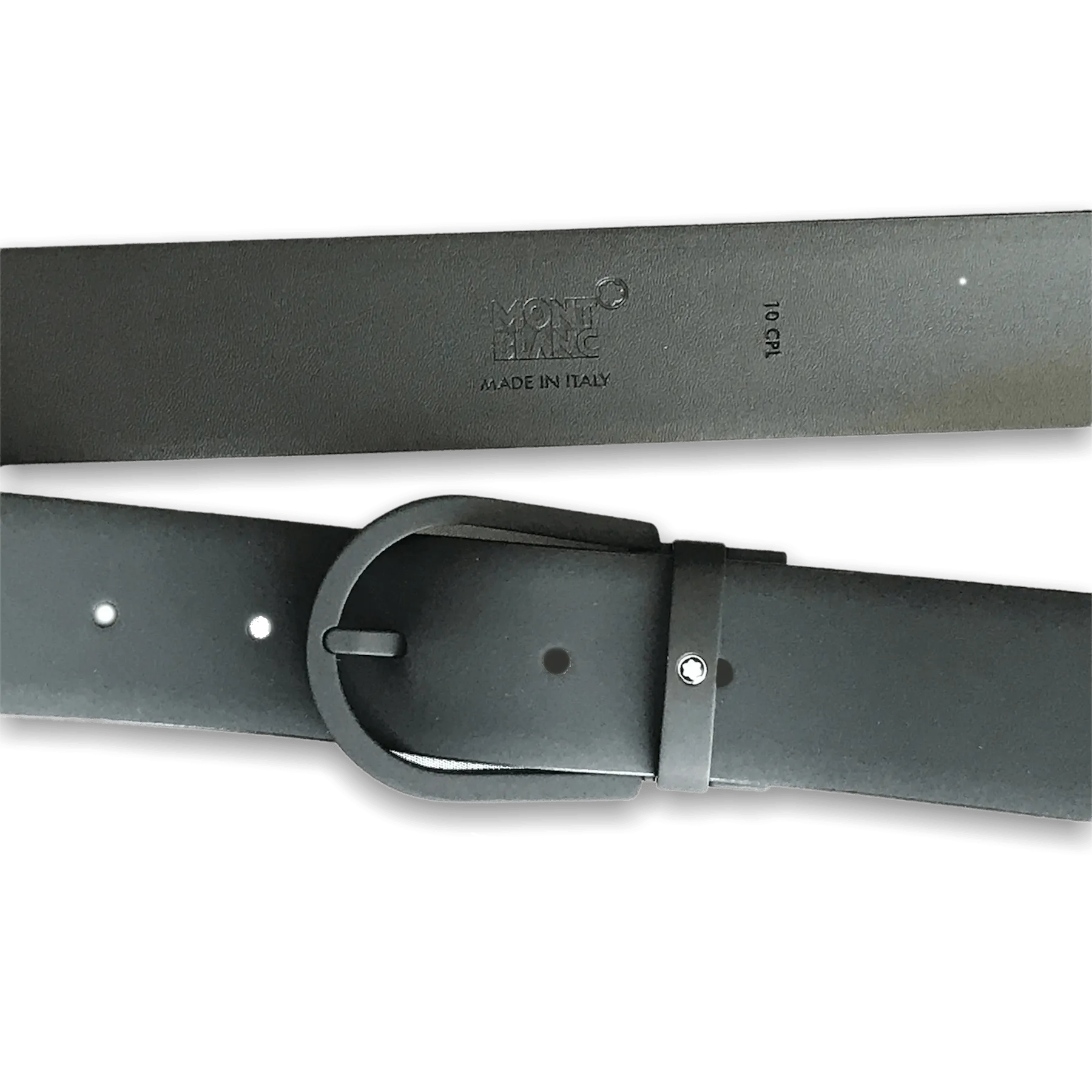 Montblanc 35mm belt black buckle rubberized and black leather rubberized 129431