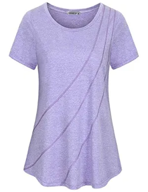 MOQIVGI Yoga Tops for Women Short Sleeve,Fashion 2020 Plain Gym Tunics Ladies Casual Summer Crew Neck Moisture Wicking Quick Dry Sport Workout T Shirts Purple Medium