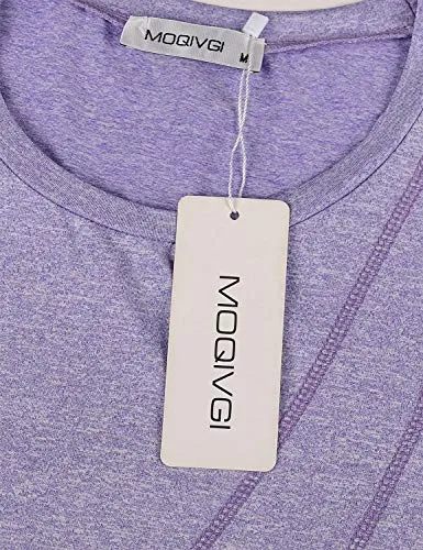 MOQIVGI Yoga Tops for Women Short Sleeve,Fashion 2020 Plain Gym Tunics Ladies Casual Summer Crew Neck Moisture Wicking Quick Dry Sport Workout T Shirts Purple Medium