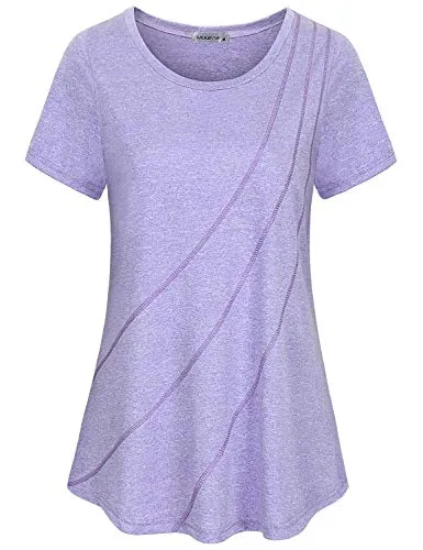 MOQIVGI Yoga Tops for Women Short Sleeve,Fashion 2020 Plain Gym Tunics Ladies Casual Summer Crew Neck Moisture Wicking Quick Dry Sport Workout T Shirts Purple Medium