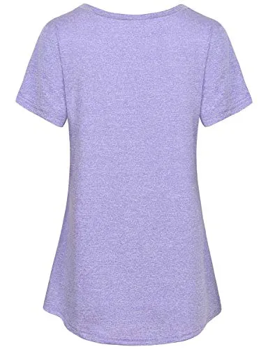 MOQIVGI Yoga Tops for Women Short Sleeve,Fashion 2020 Plain Gym Tunics Ladies Casual Summer Crew Neck Moisture Wicking Quick Dry Sport Workout T Shirts Purple Medium