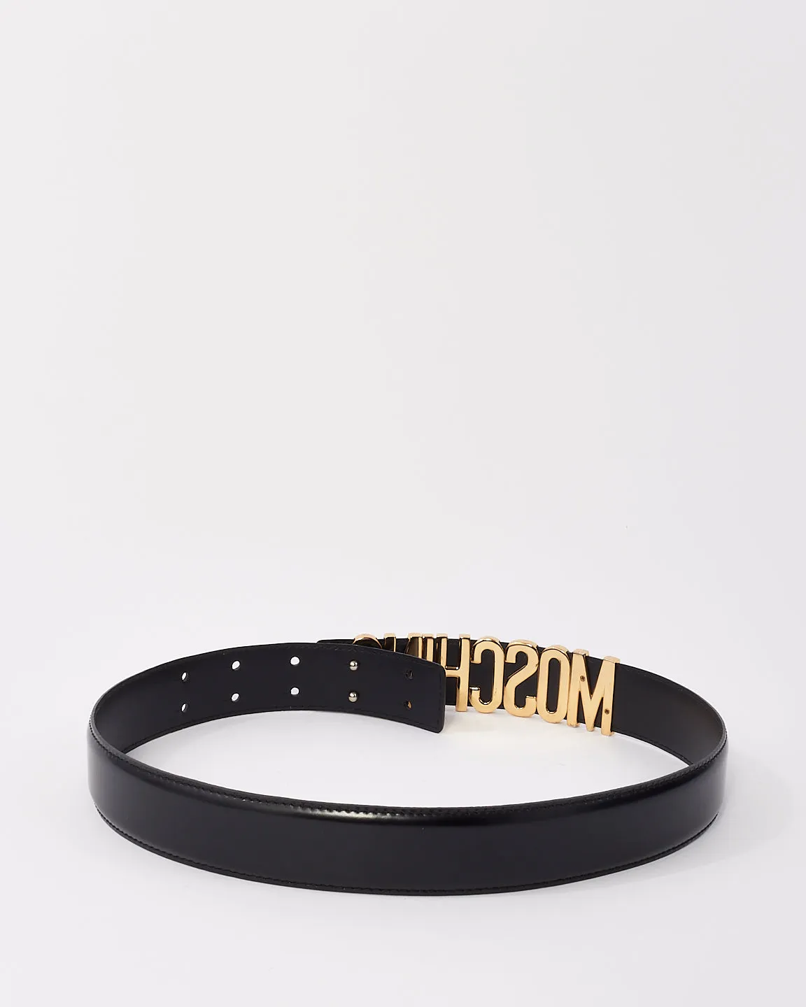 Moschino Black & Gold Logo Buckle Waist Belt - 38