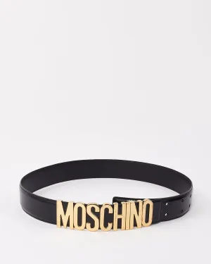 Moschino Black & Gold Logo Buckle Waist Belt - 38