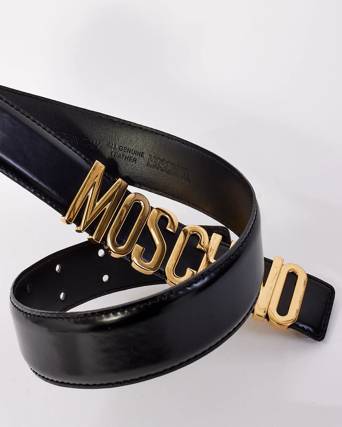 Moschino Black & Gold Logo Buckle Waist Belt - 38