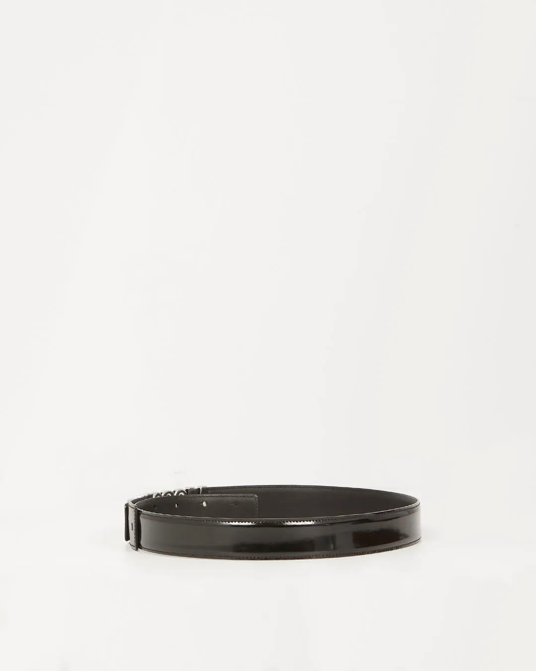 Moschino Black Glazed Leather Logo Belt SHW - 44