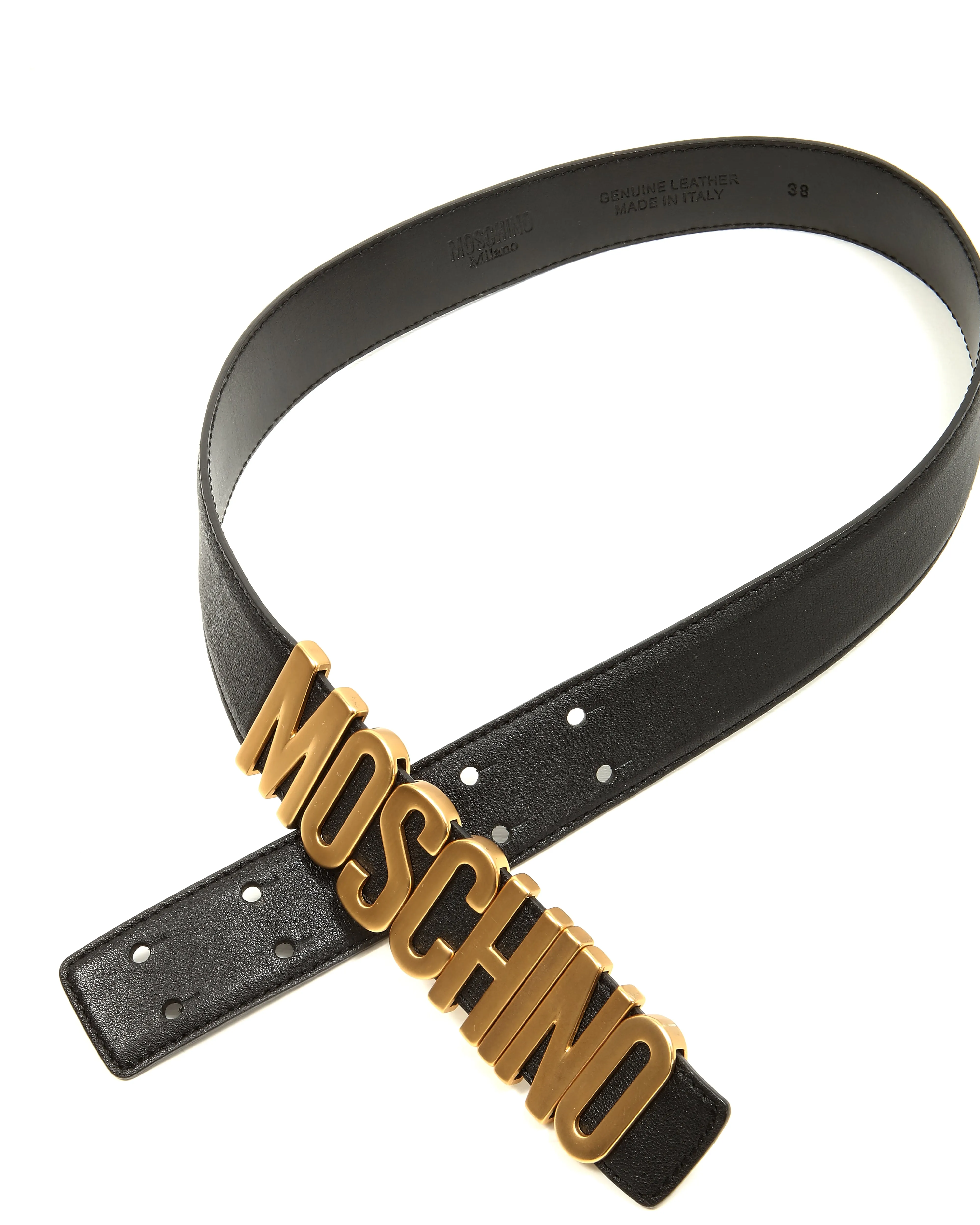 Moschino Black Leather Logo Belt - 38