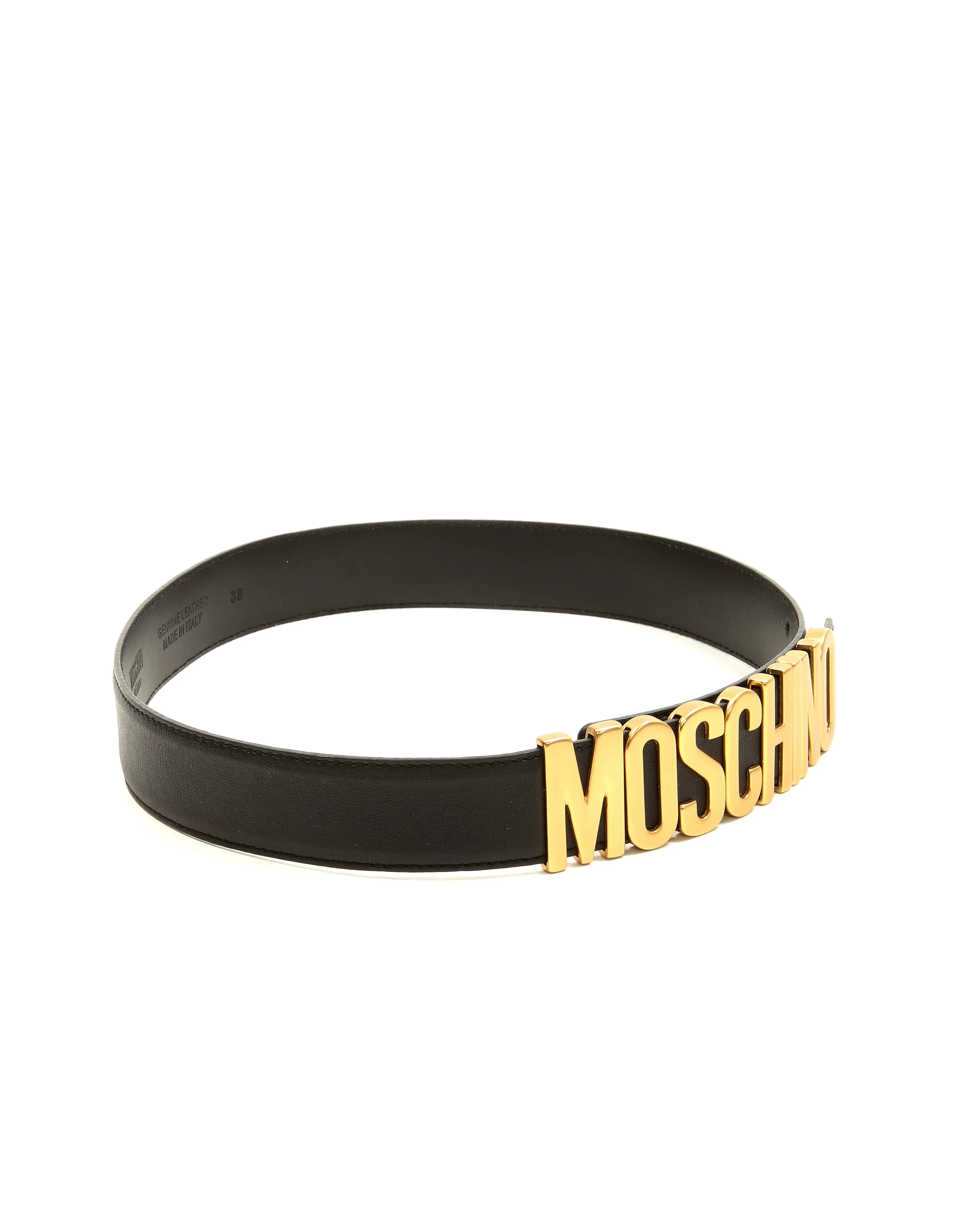 Moschino Black Leather Logo Belt - 38