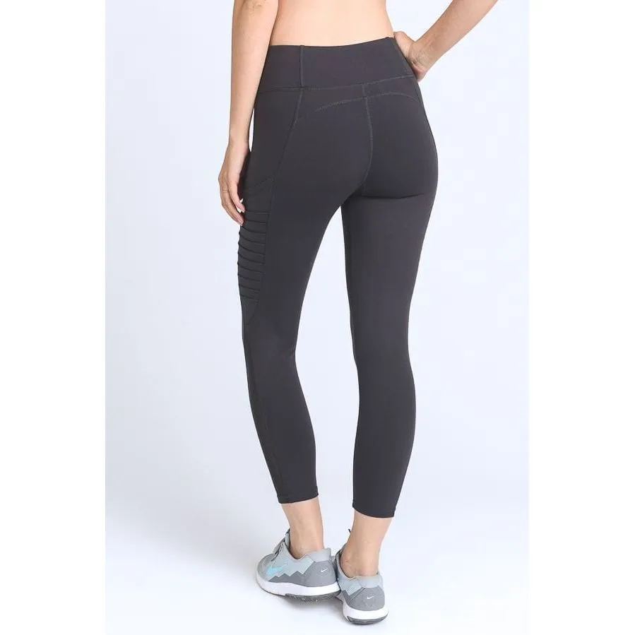 Moto Ribbed Splice Mesh Pocket Full Leggings (AP1714-Charcoal-Grey)