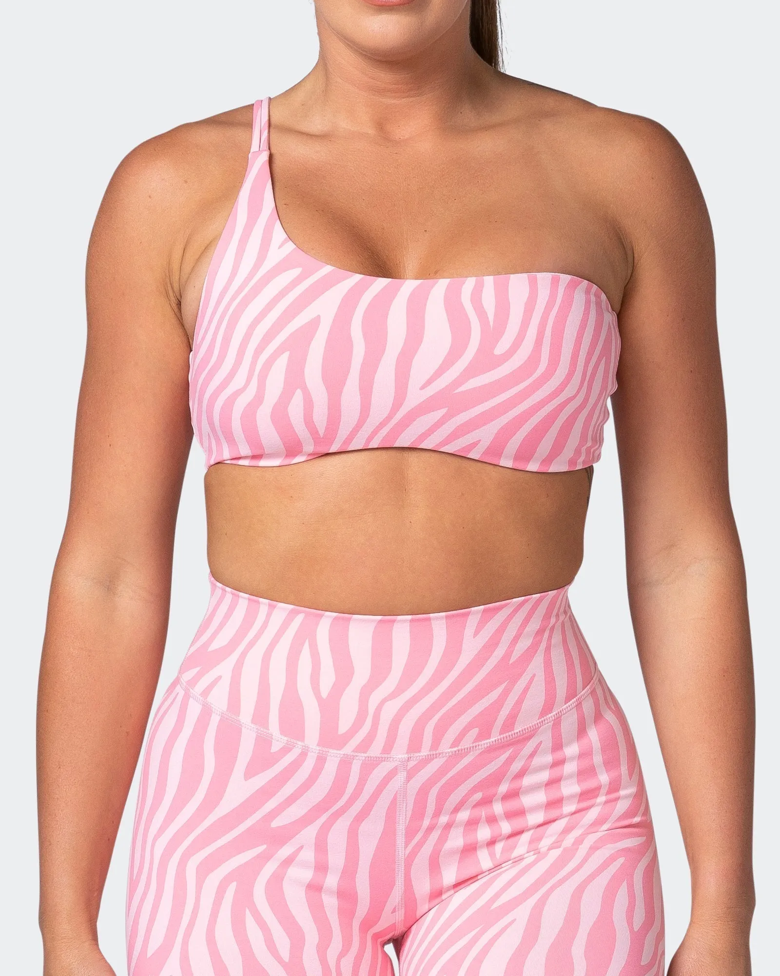 Movement One Shoulder Bralette - Strawberry Zebra Print