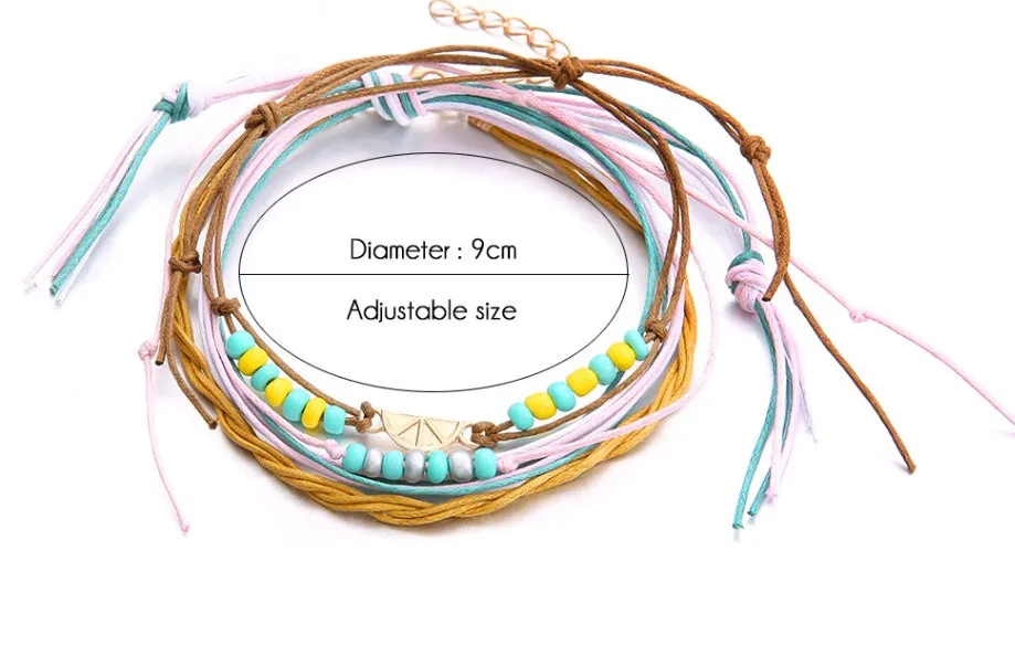 Multi Rainbow Colorful Seed Beads Handmade Beaded Ocean Beach Anklets