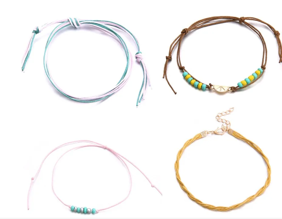 Multi Rainbow Colorful Seed Beads Handmade Beaded Ocean Beach Anklets