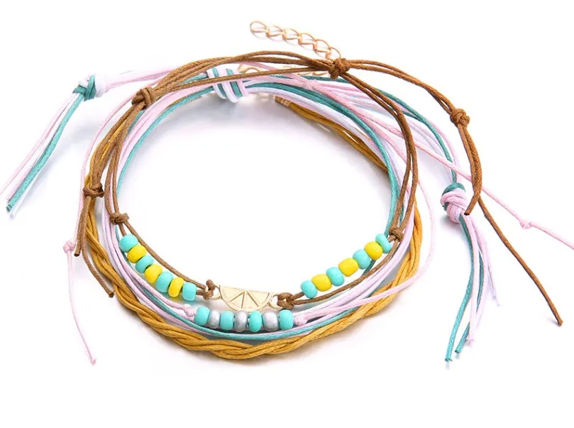 Multi Rainbow Colorful Seed Beads Handmade Beaded Ocean Beach Anklets