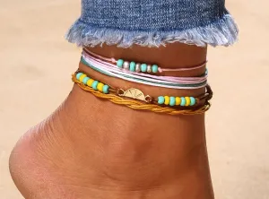 Multi Rainbow Colorful Seed Beads Handmade Beaded Ocean Beach Anklets
