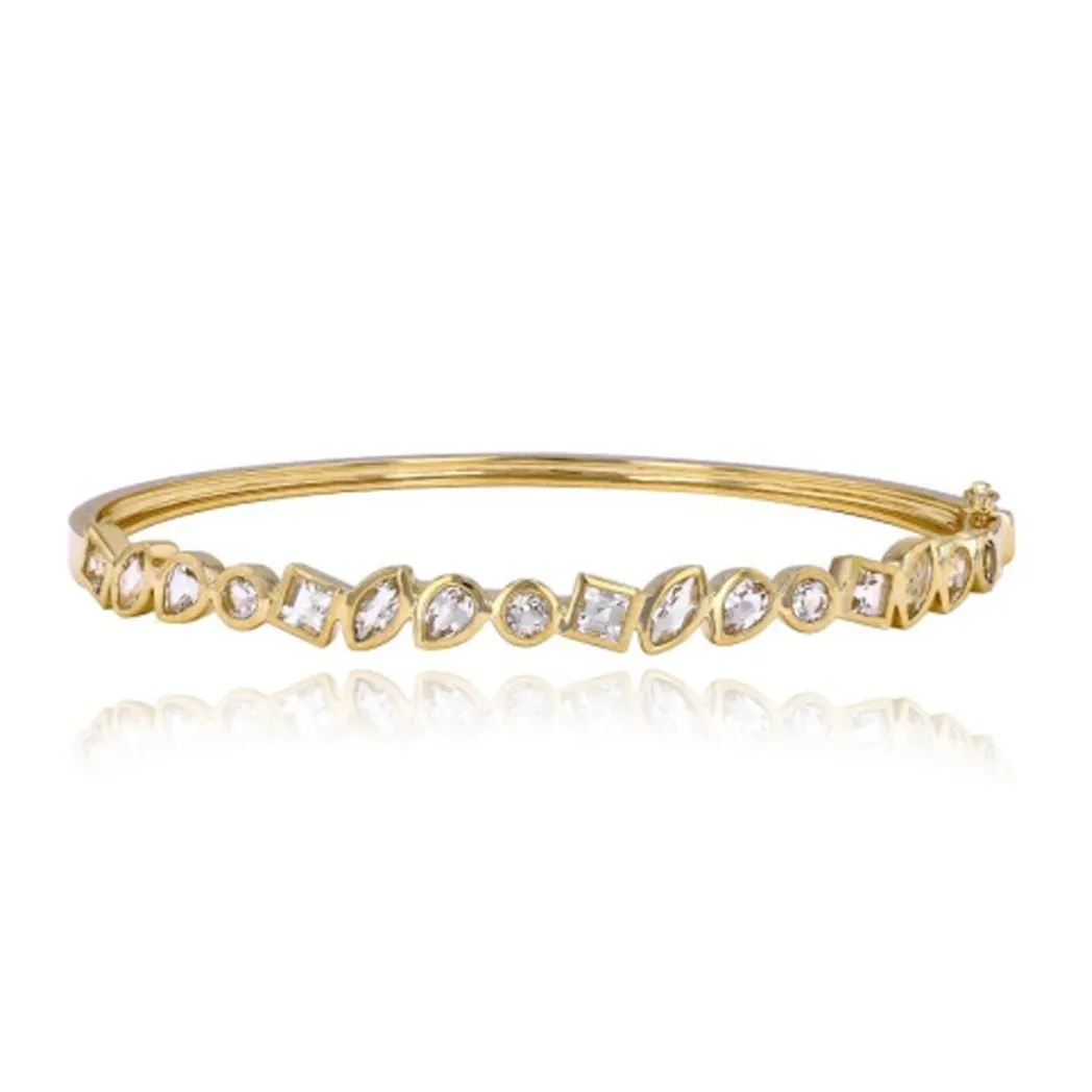 Multi Shape Bezel White Topaz Bangle