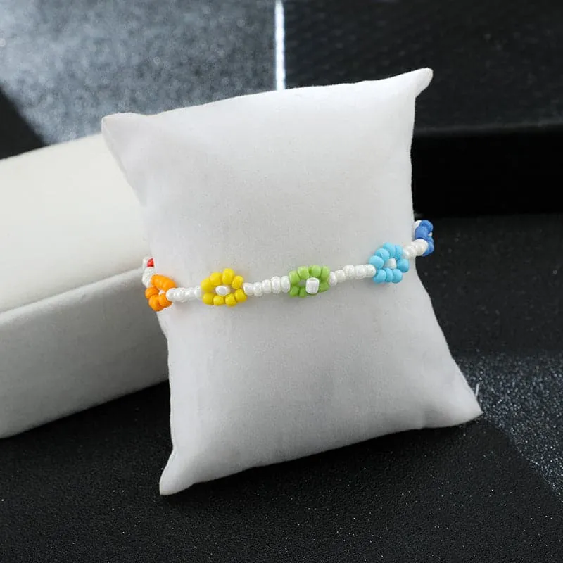 Multicolor & 18K Gold-Plated Beaded Flower Anklet