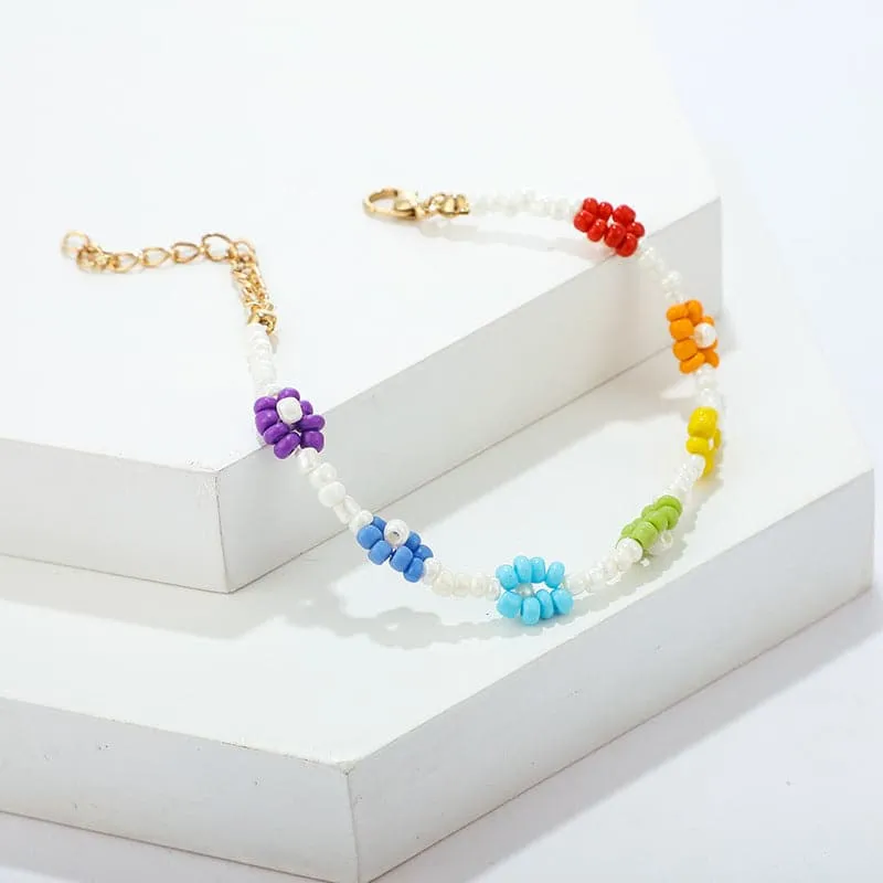 Multicolor & 18K Gold-Plated Beaded Flower Anklet