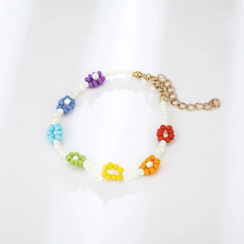 Multicolor & 18K Gold-Plated Beaded Flower Anklet