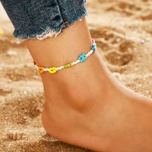 Multicolor & 18K Gold-Plated Beaded Flower Anklet