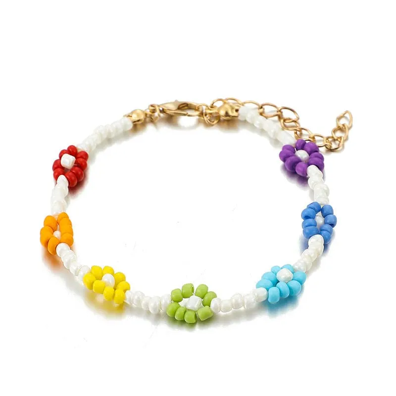 Multicolor & 18K Gold-Plated Beaded Flower Anklet