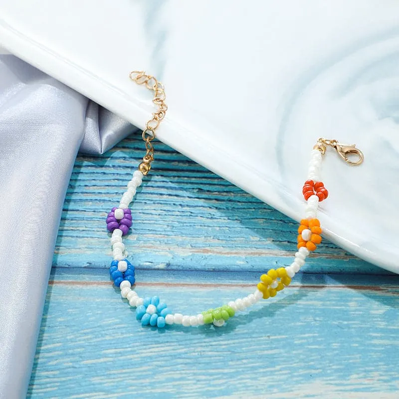 Multicolor & 18K Gold-Plated Beaded Flower Anklet