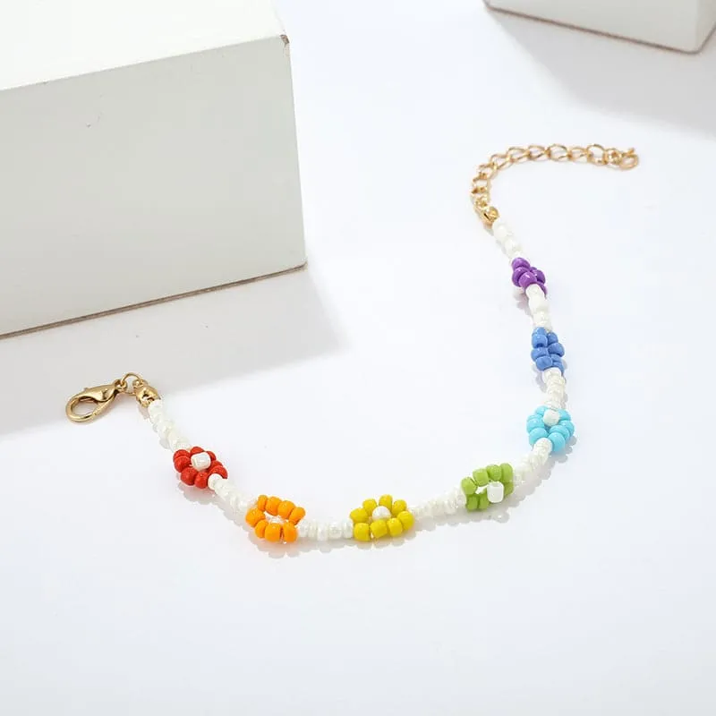 Multicolor & 18K Gold-Plated Beaded Flower Anklet
