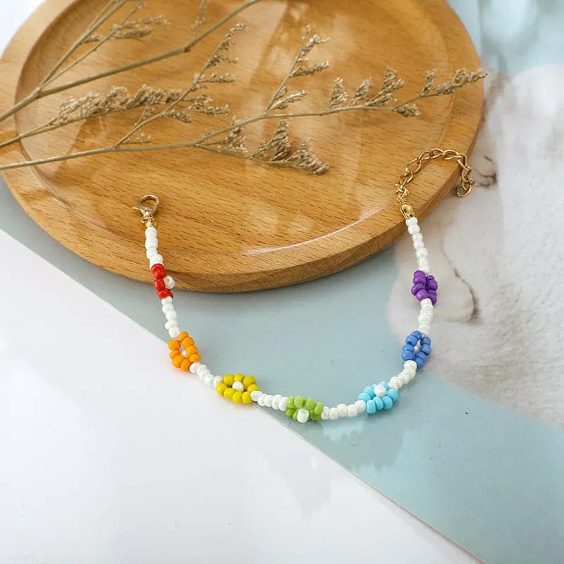Multicolor & 18K Gold-Plated Beaded Flower Anklet