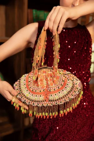 Multicolor Bead Embroidered Tassel Bag - Designer Party Clutch