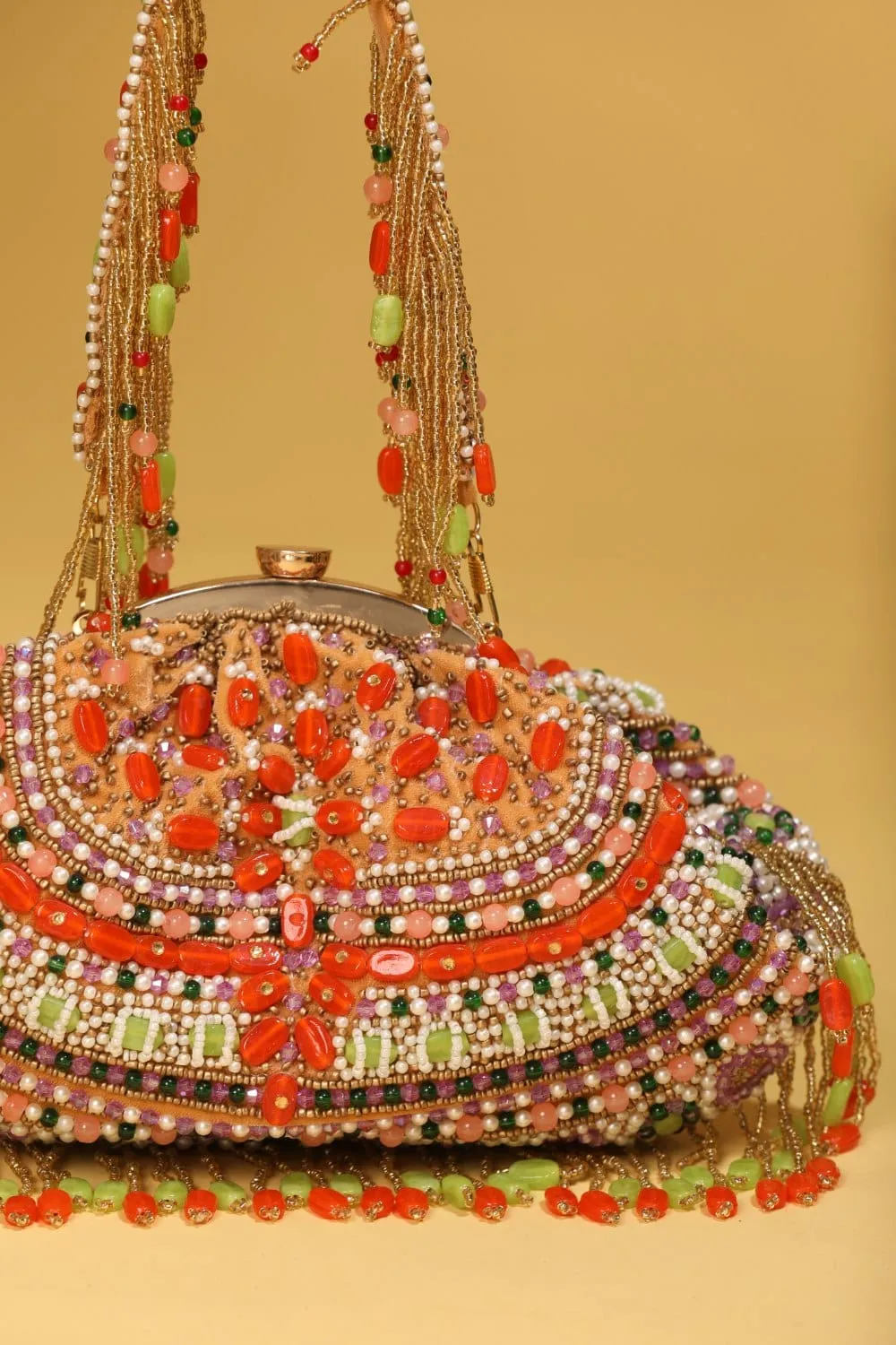 Multicolor Bead Embroidered Tassel Bag - Designer Party Clutch