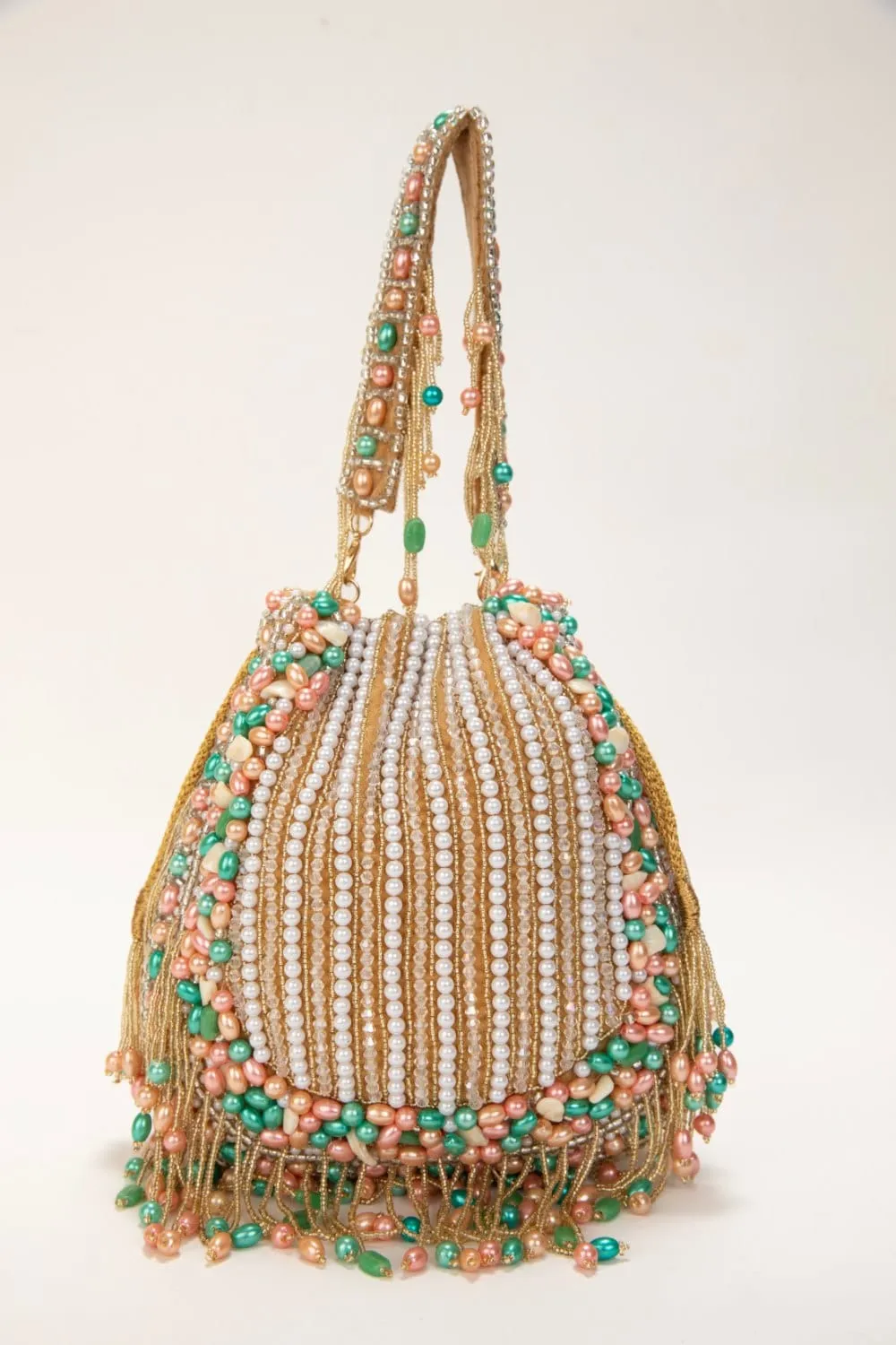 Multicolor Hand Embroidered Velvet Potli With Detachable Strap