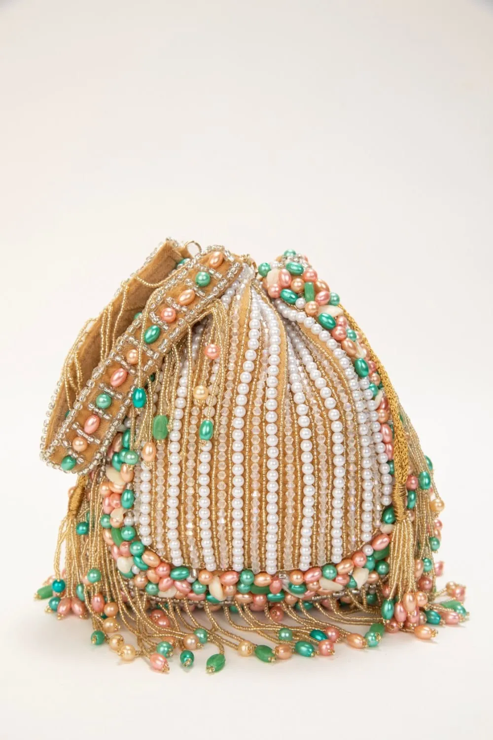 Multicolor Hand Embroidered Velvet Potli With Detachable Strap